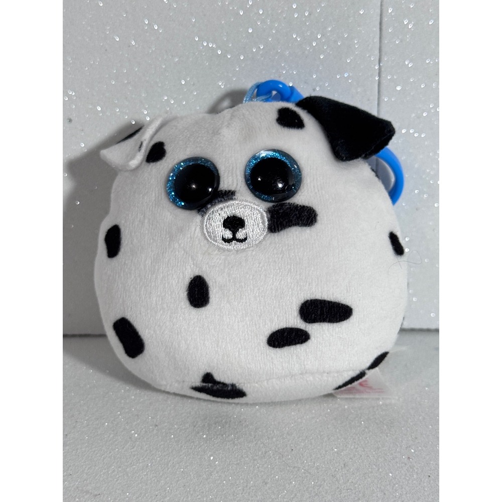 Ty Beanie Boos Fetch Dalmatian Dog Plush Backpack Clip Blue Glitter Eyes Mini